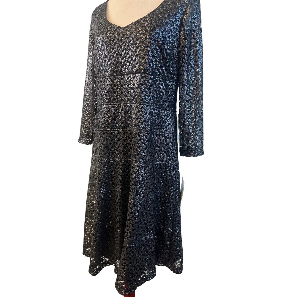 New Anne Klein Dress Cocktail Party Sparkly‎ Black Silver Lace Size 14 $149